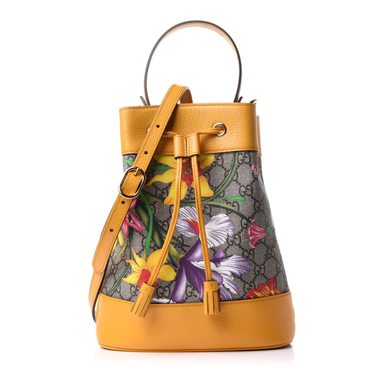 GG Supreme Monogram Flora Small Ophidia Bucket Bag Beige Multicolor Crop