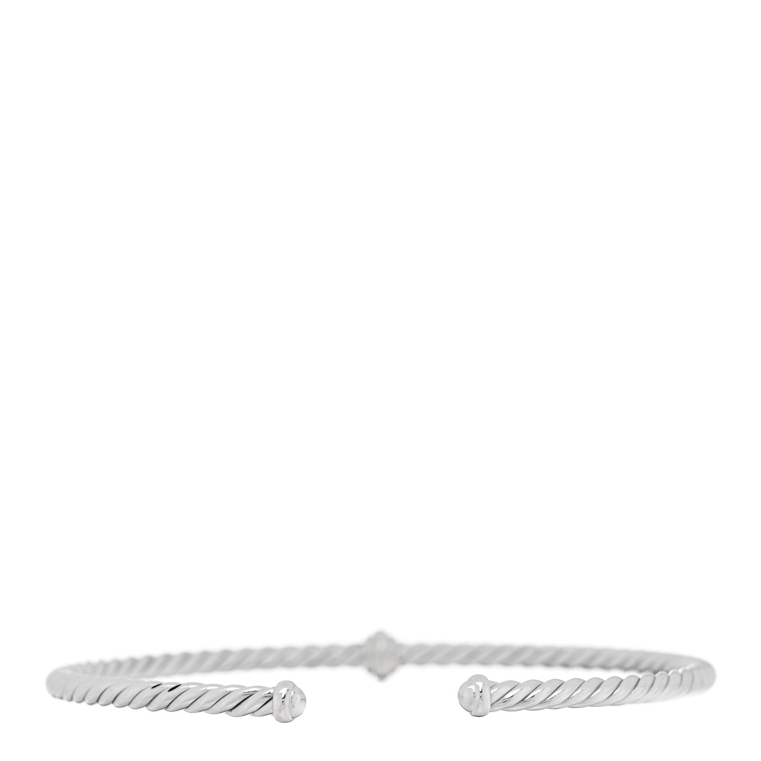 David Yurman 18K White Gold Diamond 3mm Cablespira Single Station Bracelet 1 of 3