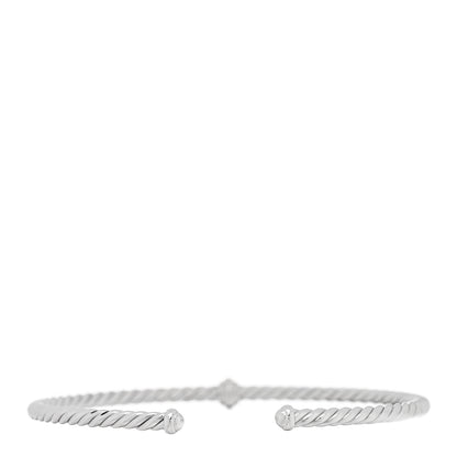 David Yurman 18K White Gold Diamond 3mm Cablespira Single Station Bracelet 1 of 3