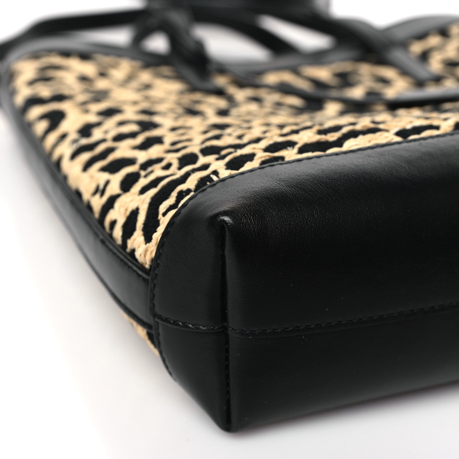 Saint Laurent Raffia Calfskin Leopard Print Toy Shopping Tote Natural Black 8 of 9