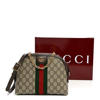 Gucci GG Supreme Monogram Textured Dollar Calfskin Web Small Ophidia Dome Shoulder Bag Beige Ebony New Acero 10 of 10