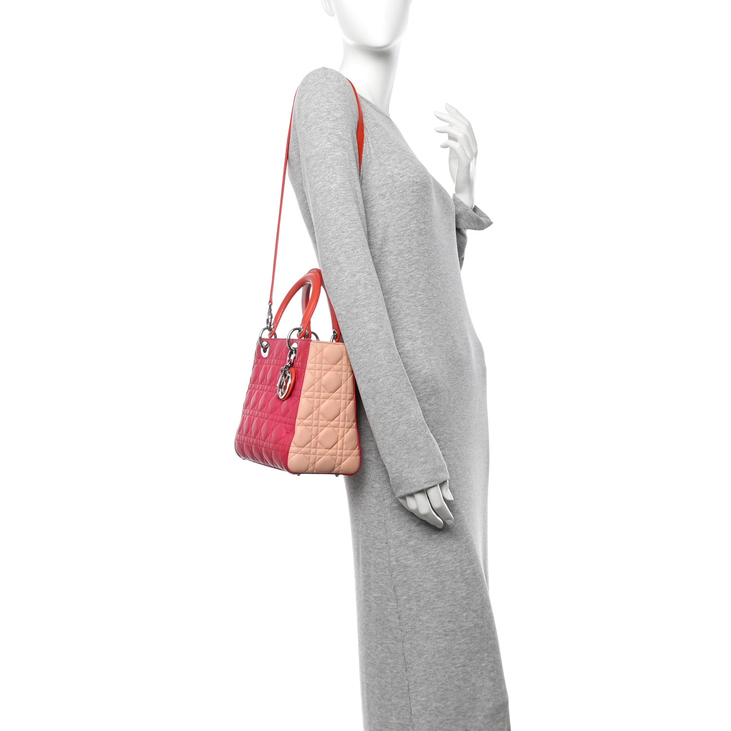 Christian Dior Lambskin Cannage Tri-Color Medium Lady Dior Orange Riviera Fuchsia Cosmopolitan Lipstick Natural 2 of 10