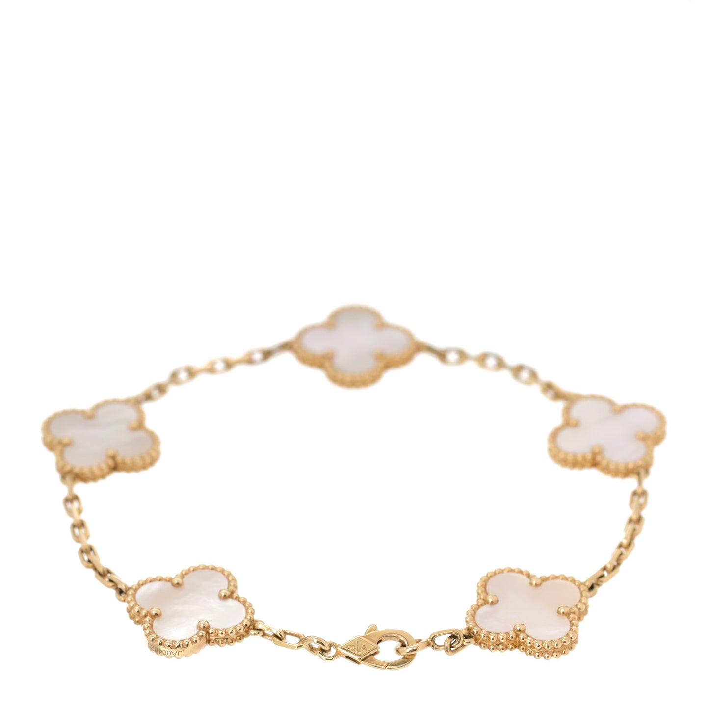 18K Yellow Gold Mother of Pearl 5 Motifs Vintage Alhambra Bracelet