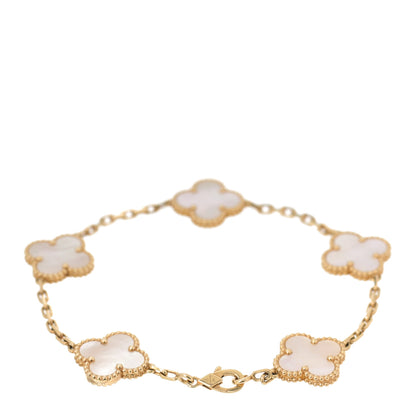 Van Cleef & Arpels 18K Yellow Gold Mother of Pearl 5 Motifs Vintage Alhambra Bracelet 2 of 6