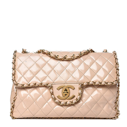Chanel Patent Quilted Jumbo XL Chain Around Flap Beige 1 of 19