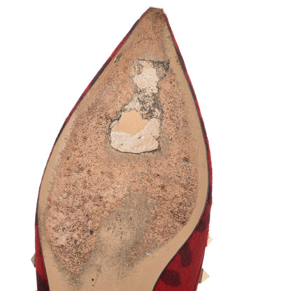 Valentino Garavani Calf Hair Leopard Print Rockstud Ballerina Flats 37 Rosso Valentino 9 of 13