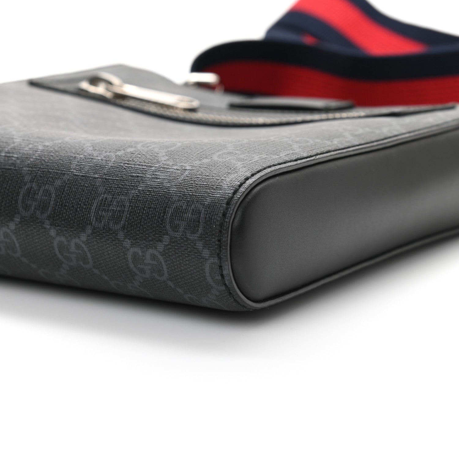 Gucci GG Supreme Monogram Web Small Flat Messenger Bag Black Grey 9 of 9