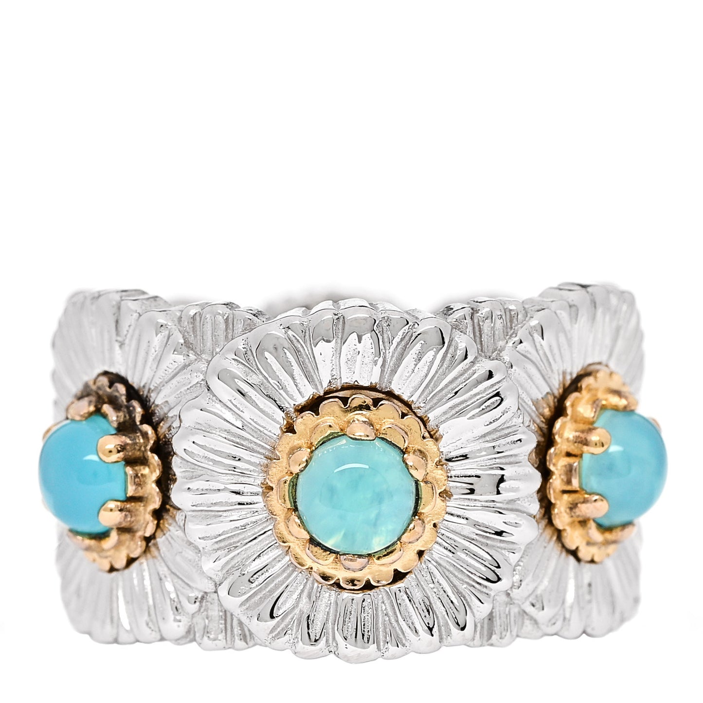 Sterling Silver Gold Vermeil Blue Agate Blossoms Daisy Color Eternelle Ring 53 6.25