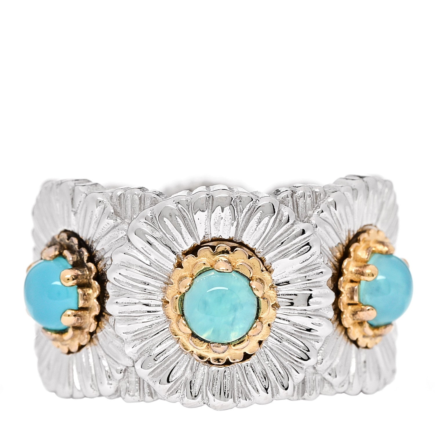 Buccellati Sterling Silver Gold Vermeil Blue Agate Blossoms Daisy Color Eternelle Ring 53 6.25 1 of 7