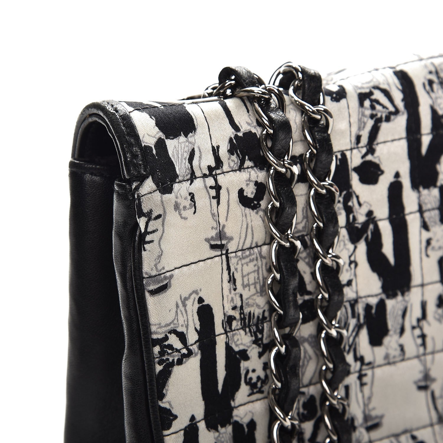 Chanel Silk Lambskin Coco Mademoiselle Scarf Flap Bag White Black 10 of 13