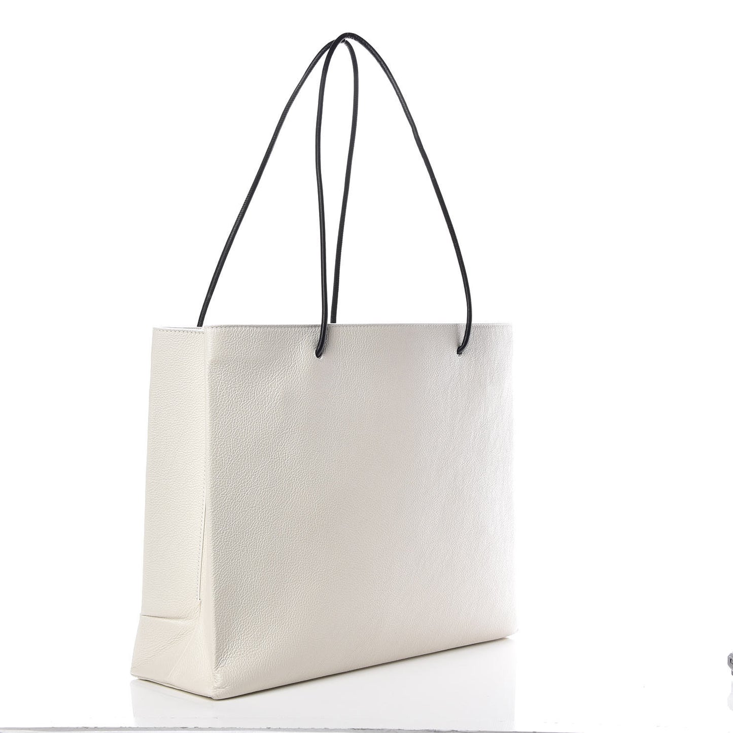 Calfskin Logo Medium Shopping Tote White