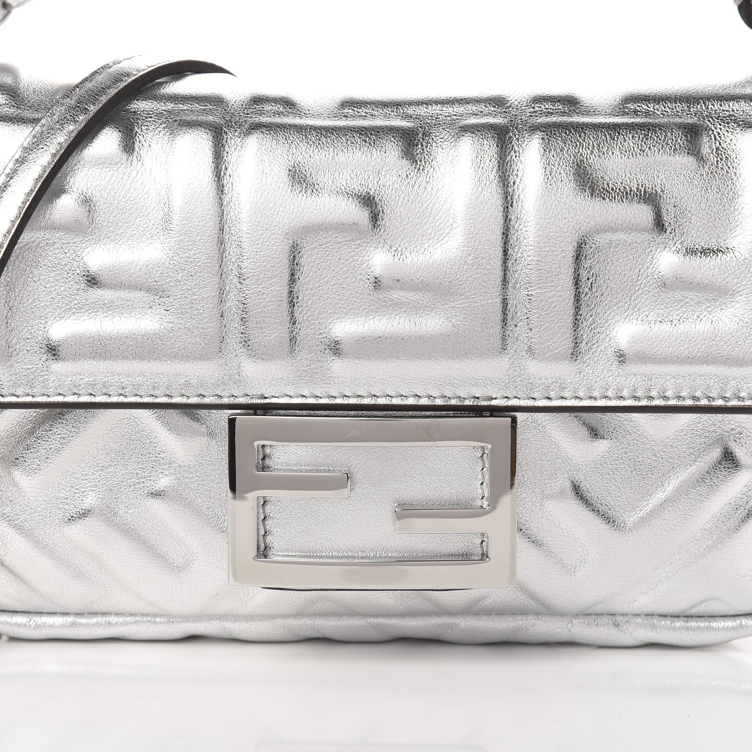 Fendi Vitello Catalan Mirror FF 1974 Embossed Mini Baguette Argento 12 of 13