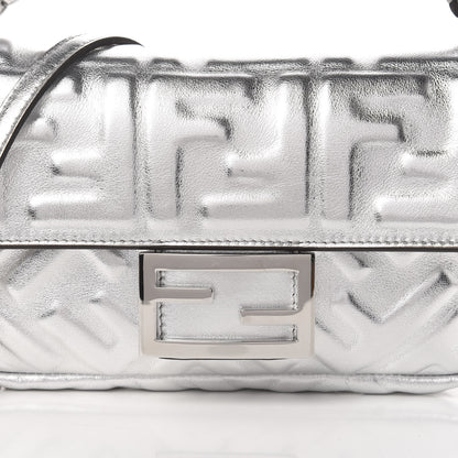 Fendi Vitello Catalan Mirror FF 1974 Embossed Mini Baguette Argento 12 of 13