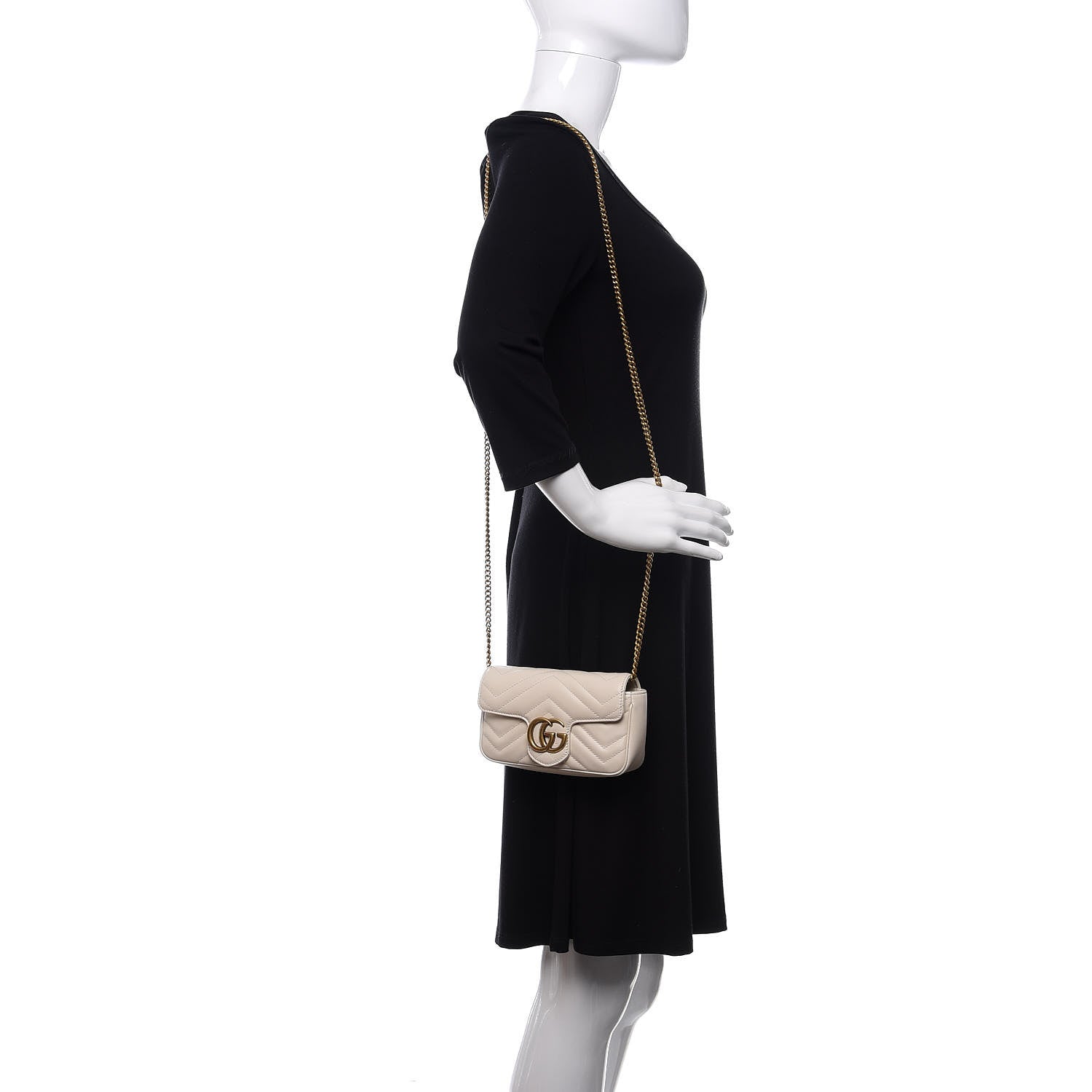 Gucci Calfskin Matelasse Super Mini GG Marmont Shoulder Bag White 2 of 11