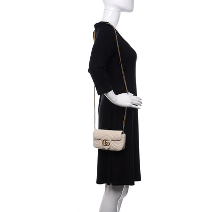 Gucci Calfskin Matelasse Super Mini GG Marmont Shoulder Bag White 2 of 11