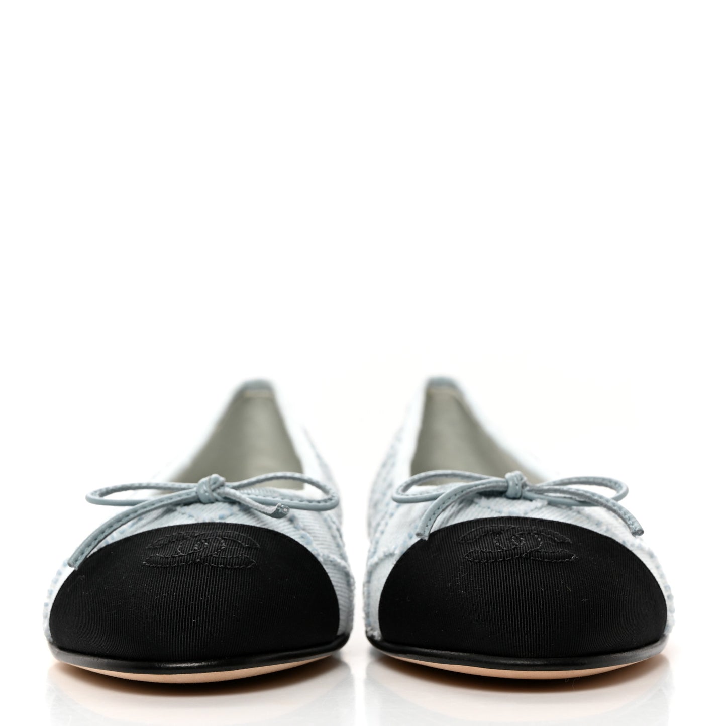 Denim Embroidered Grosgrain CC Cap Toe Ballerina Flats 37.5 Blue Black