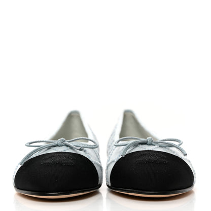 Chanel Denim Embroidered Grosgrain CC Cap Toe Ballerina Flats 37.5 Blue Black 2 of 10