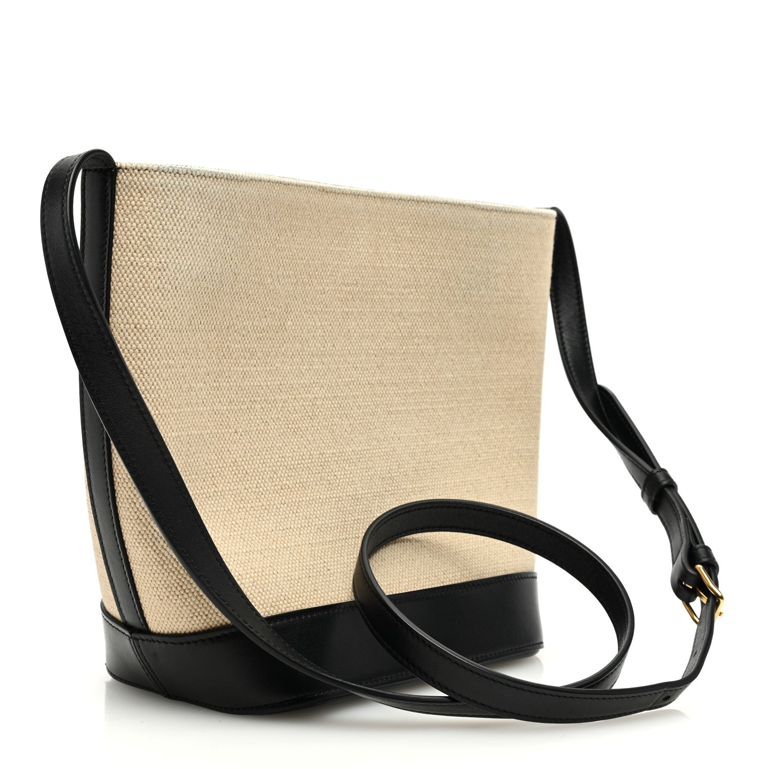 Celine Canvas Calfskin Triomphe Small Bucket Bag Vanilla Black 3 of 9