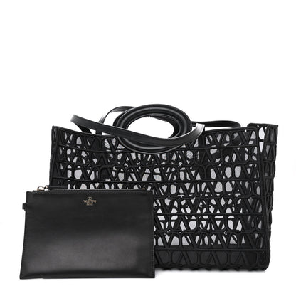 Valentino Garavani Toile Mesh Iconographe Goatskin Le Troisieme Shopping Bag Black 3 of 11