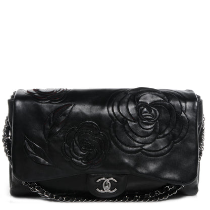 Chanel Lambskin Tweed Maxi Camellia Petals Flap Black 1 of 8
