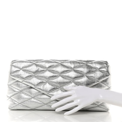 Saint Laurent Metallic Lambskin Quilted Sade Puffer Envelope Clutch Argento 2 of 7