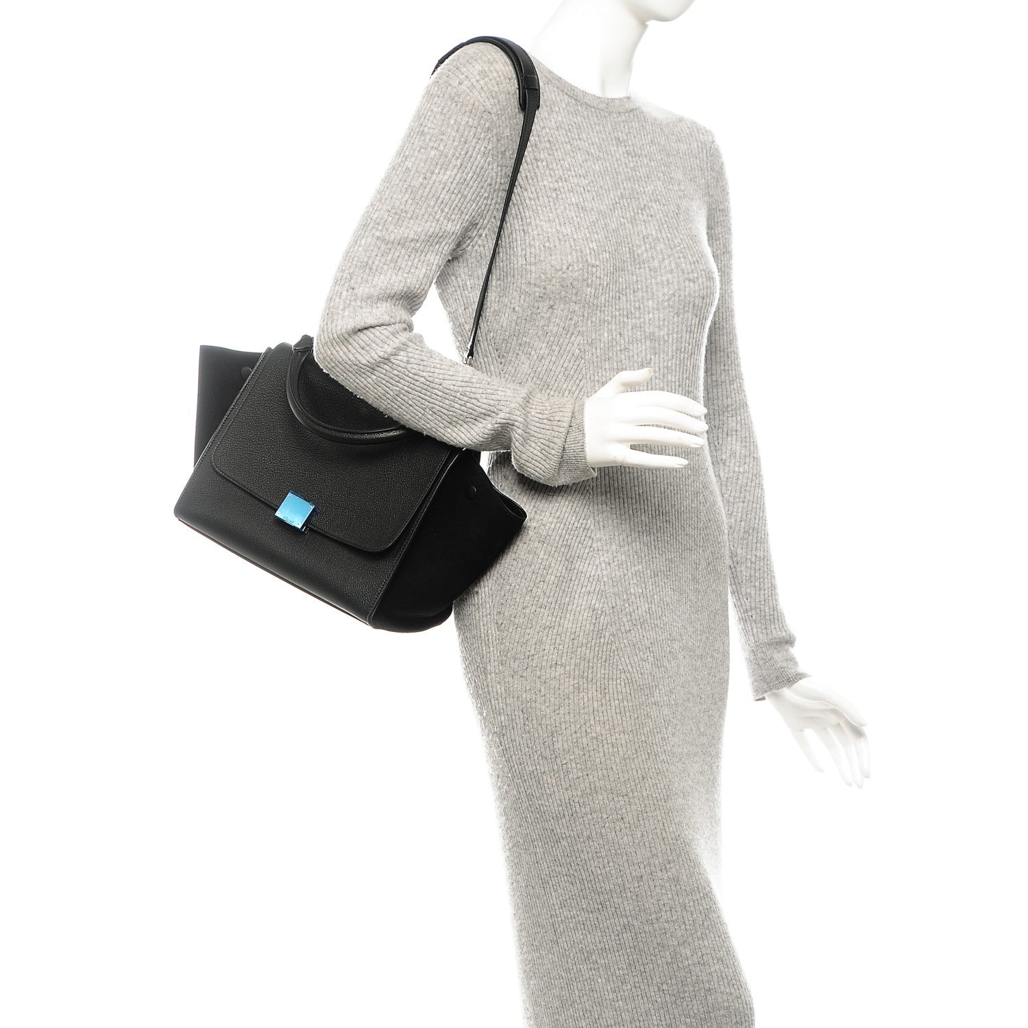 Celine Drummed Calfskin Suede Small Trapeze Black 2 of 6