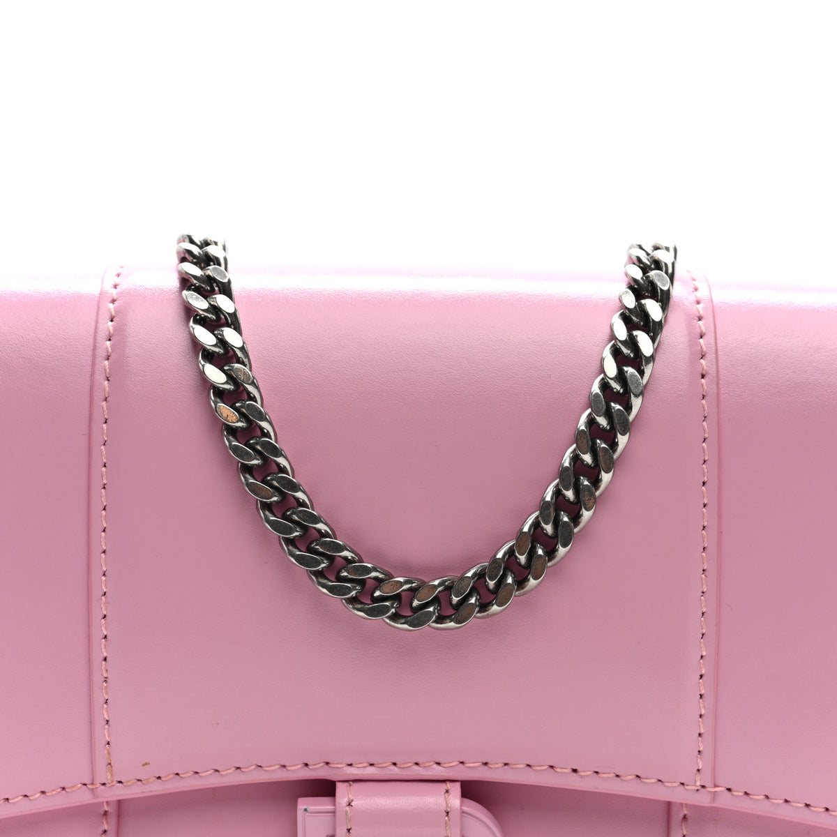 Shiny Box Calfskin Tonal B Hourglass Chain Bag Candy Pink
