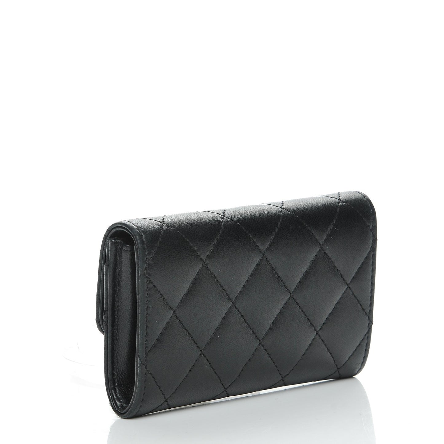 Lambskin Quilted Flap Card Holder Black