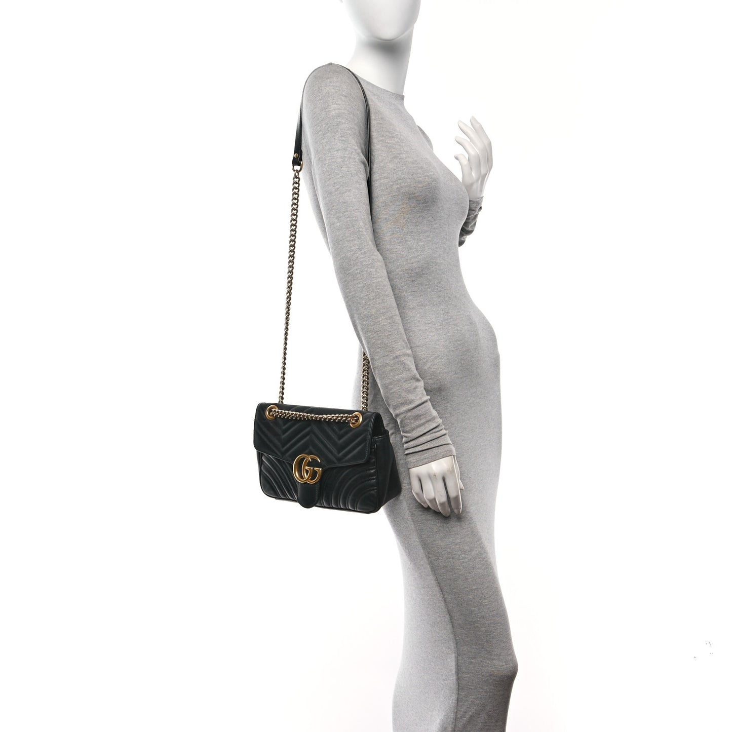Calfskin Matelasse Small GG Marmont Shoulder Bag Black