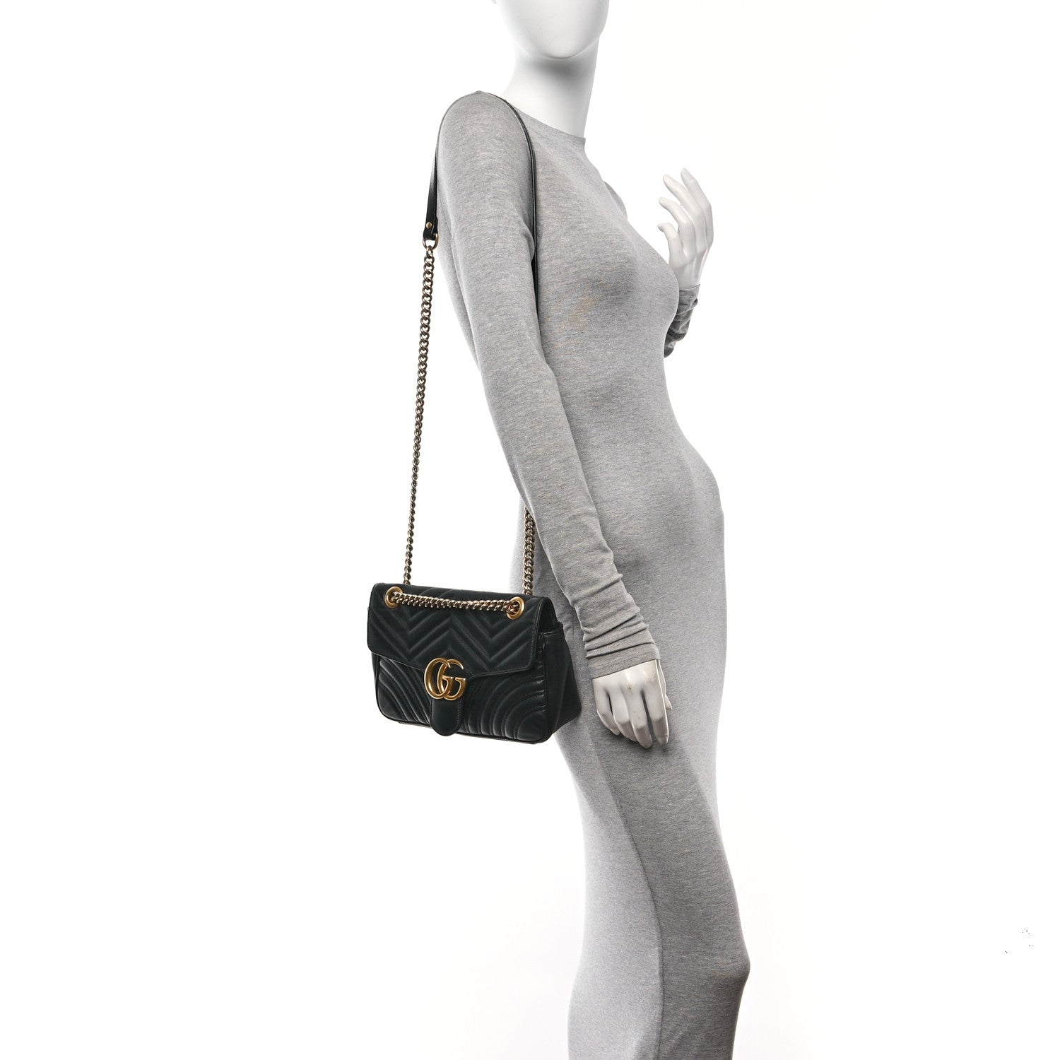 Gucci Calfskin Matelasse Small GG Marmont Shoulder Bag Black 2 of 11