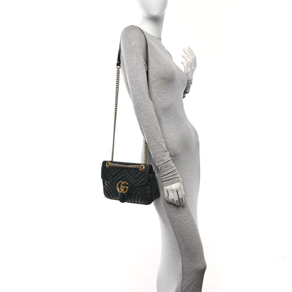 Gucci Calfskin Matelasse Small GG Marmont Shoulder Bag Black 2 of 11