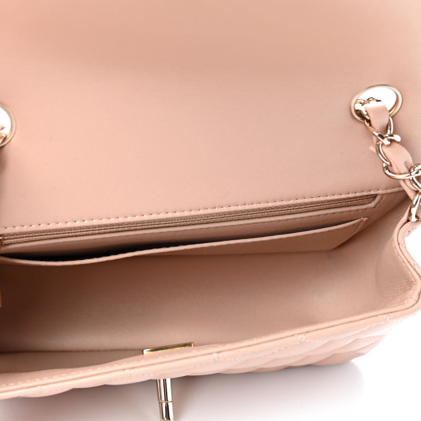 Lambskin Quilted Mini Rectangular Flap Beige