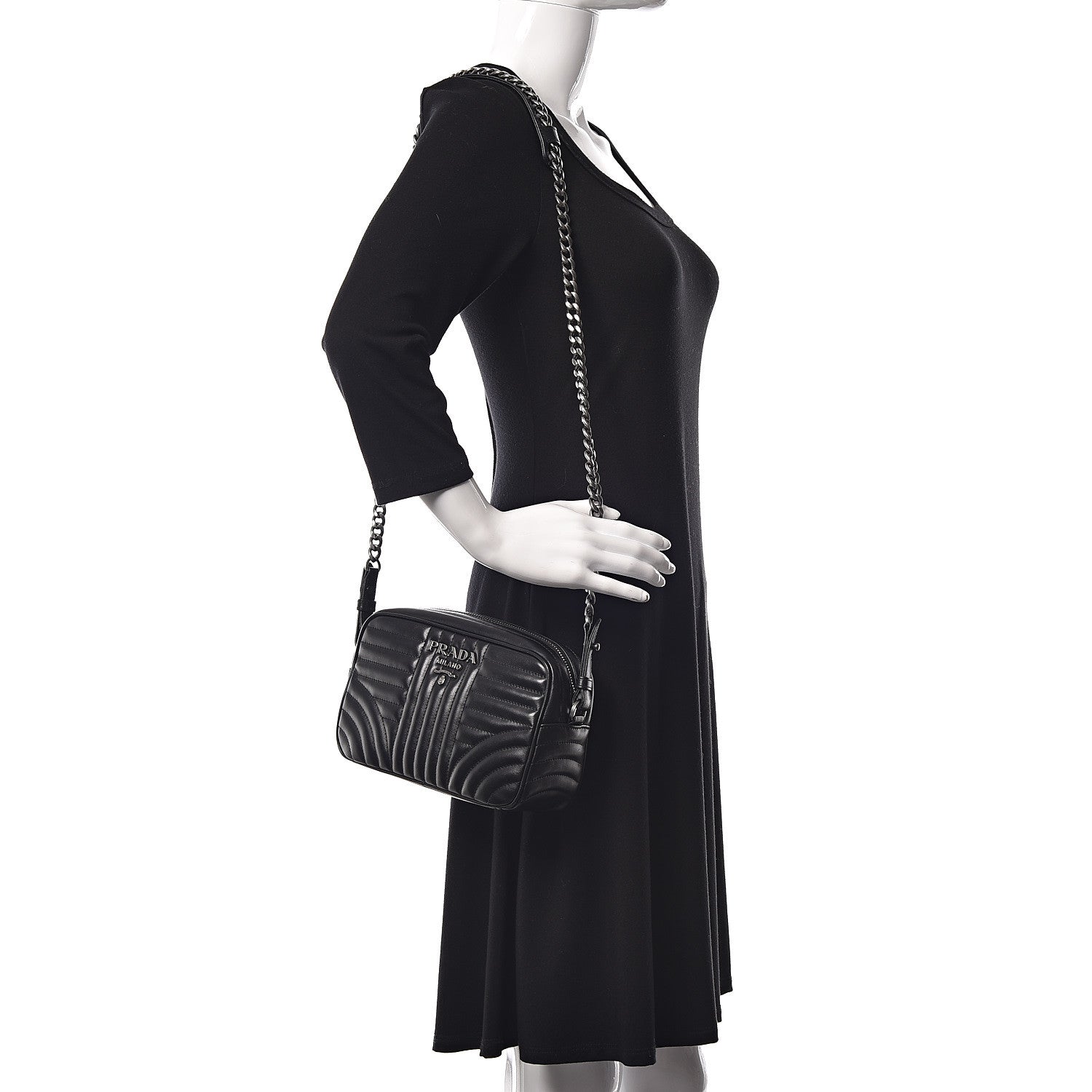 Prada Soft Calfskin Diagramme Crossbody Bag Black 2 of 13