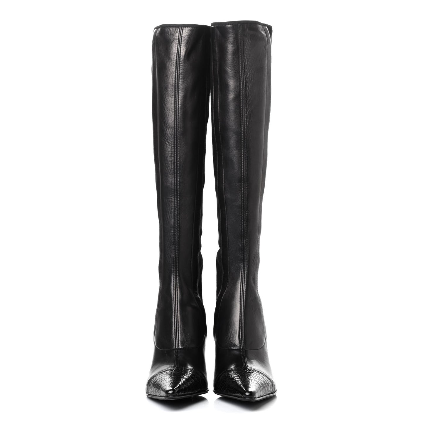 Lambskin Suede Crocodile Embossed Cap Toe Knee High Tall Boots 37