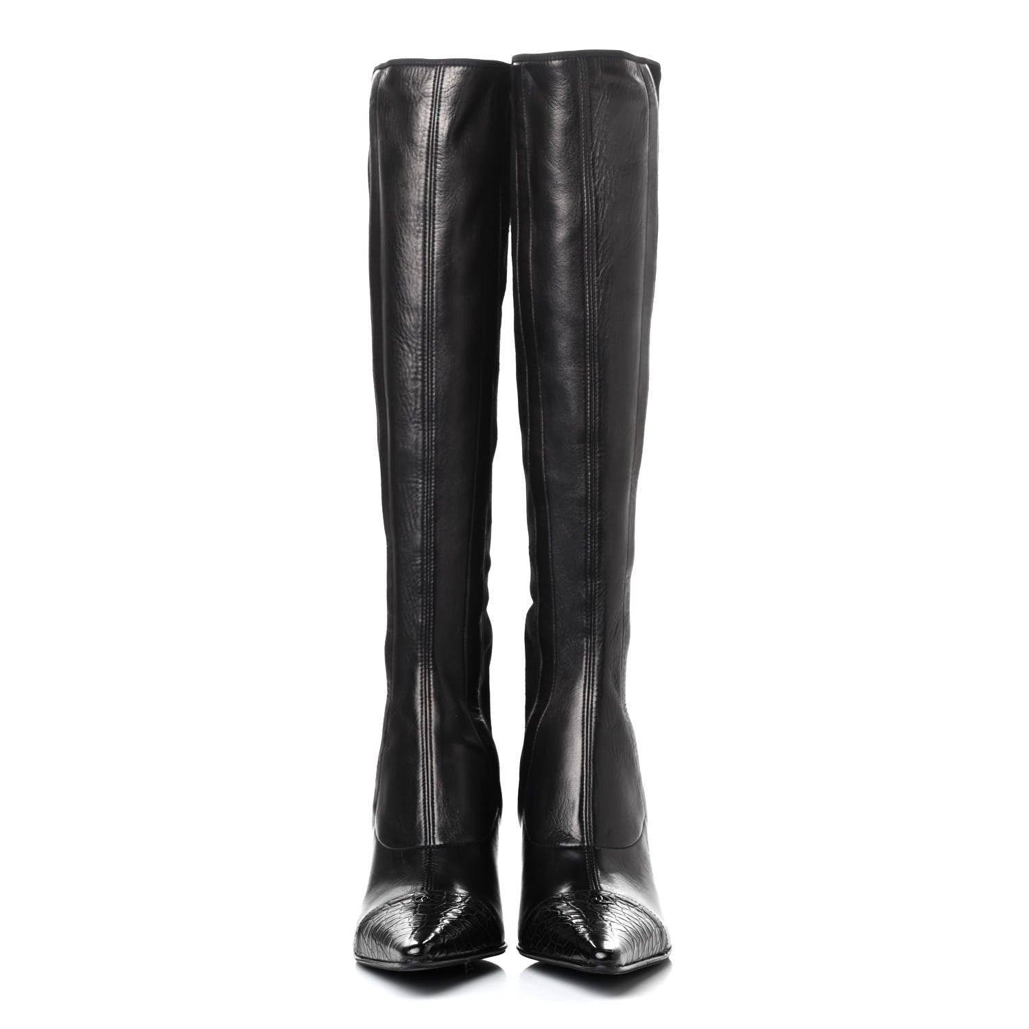 Chanel Lambskin Suede Crocodile Embossed Cap Toe Knee High Tall Boots 37 2 of 4