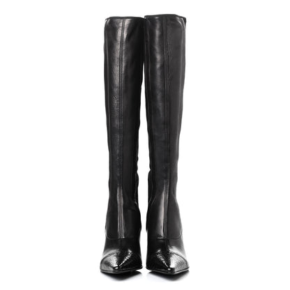 Chanel Lambskin Suede Crocodile Embossed Cap Toe Knee High Tall Boots 37 2 of 4