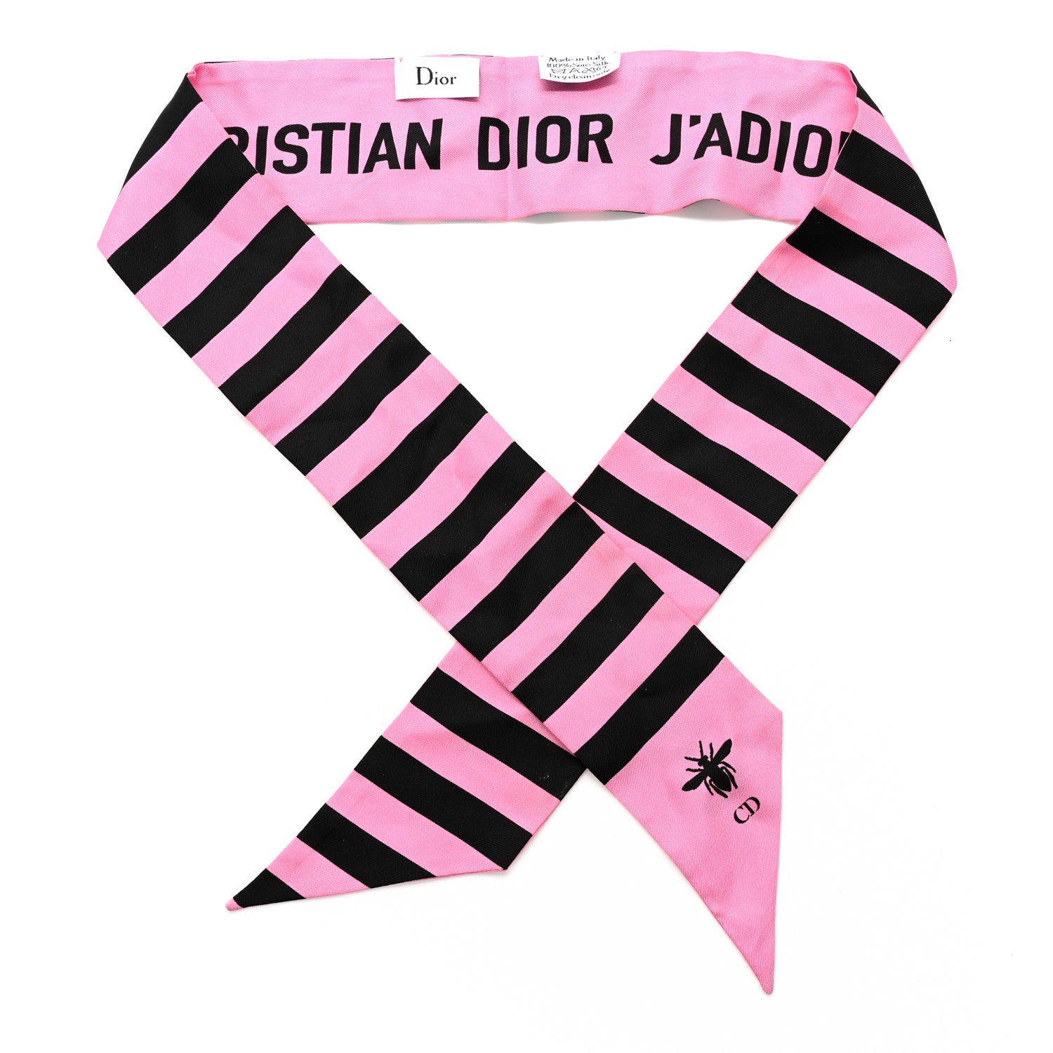 Christian Dior Silk Striped Mitzah Scarf Pink Black 1 of 4