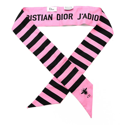 Christian Dior Silk Striped Mitzah Scarf Pink Black 1 of 4