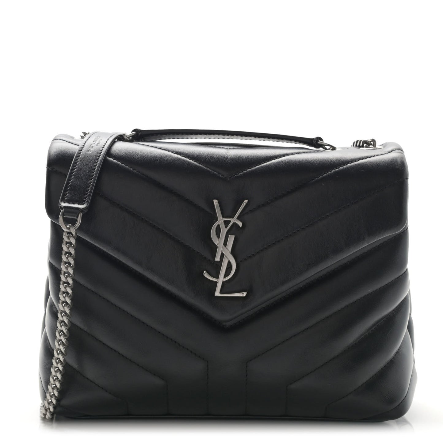 Calfskin Y Quilted Monogram Small Loulou Chain Satchel Black