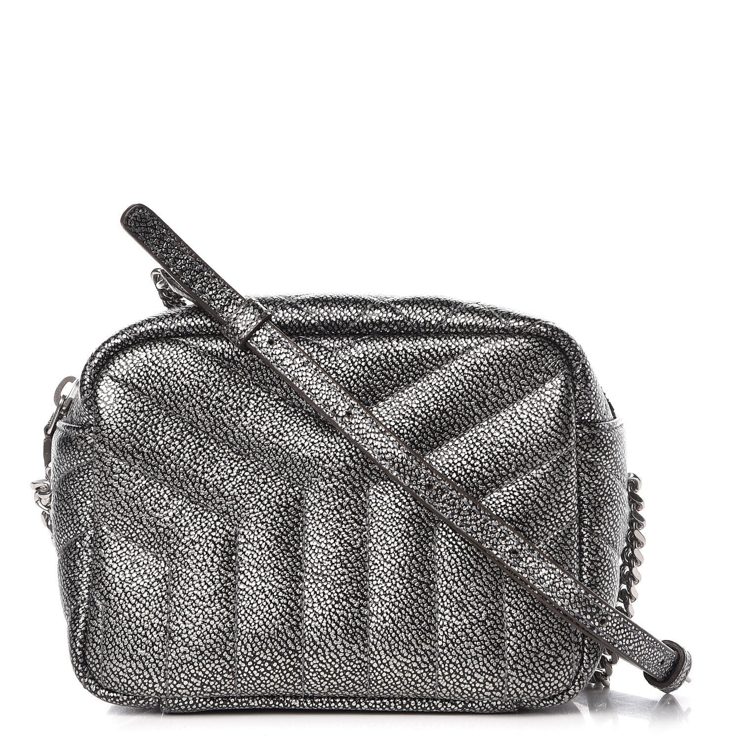 Saint Laurent Metallic Grain De Poudre Y Quilted Monogram Mini Loulou Camera Bag Gun Metal 1 of 7