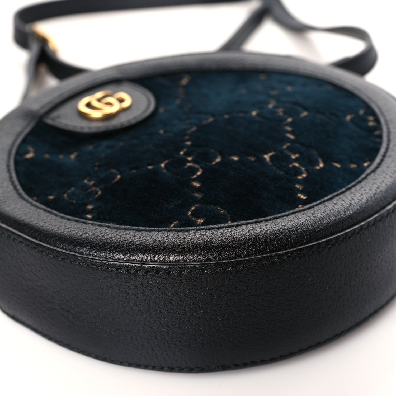 Gucci Velvet Calfskin GG Monogram Round Shoulder Bag Blue Beige 8 of 9