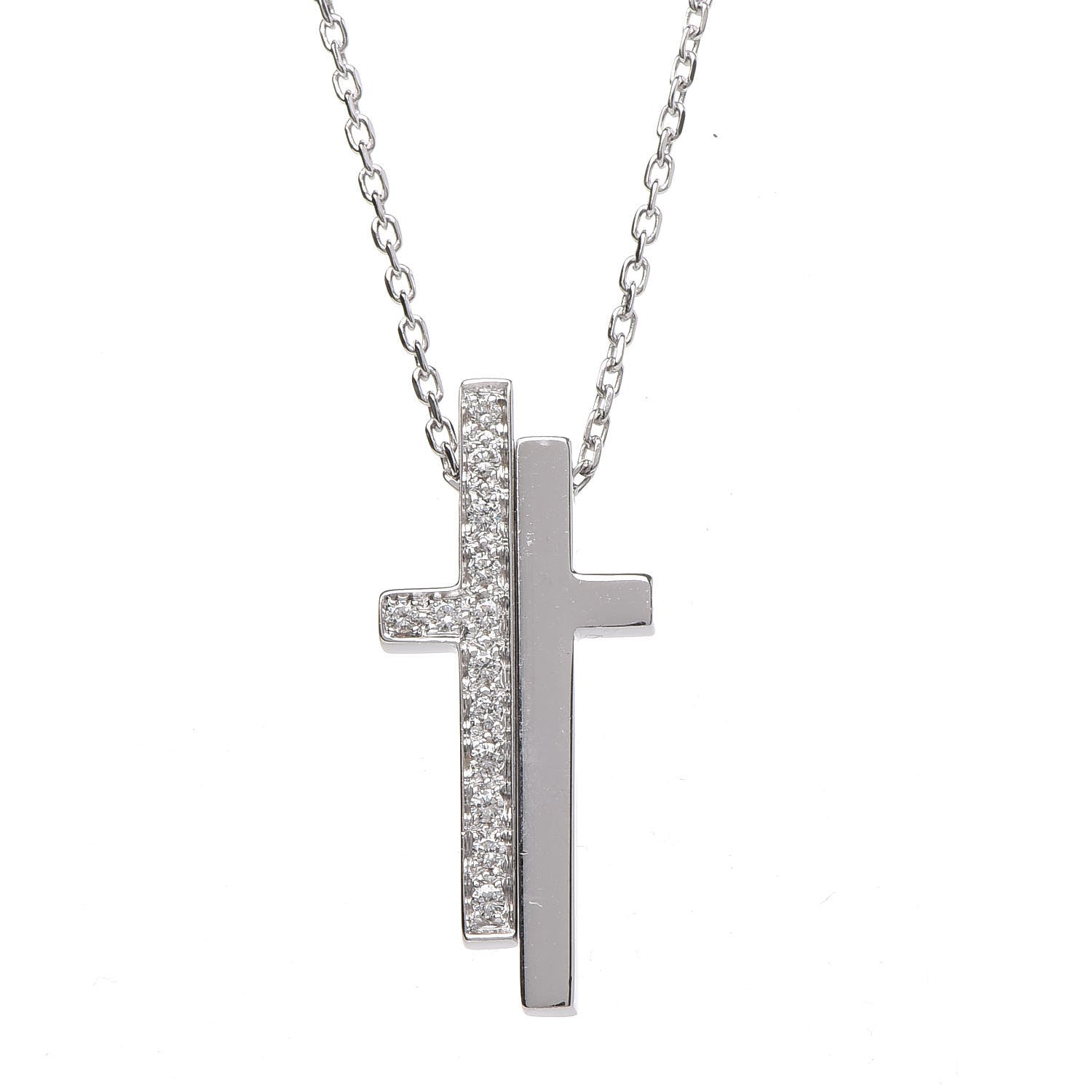 Gucci 18K White Gold Diamond Split Cross Pendant Necklace 3 of 7