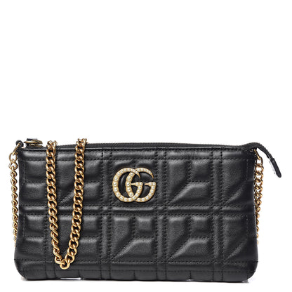 Gucci Calfskin Matelasse Mini Pearly GG Marmont Chain Bag Black 1 of 9