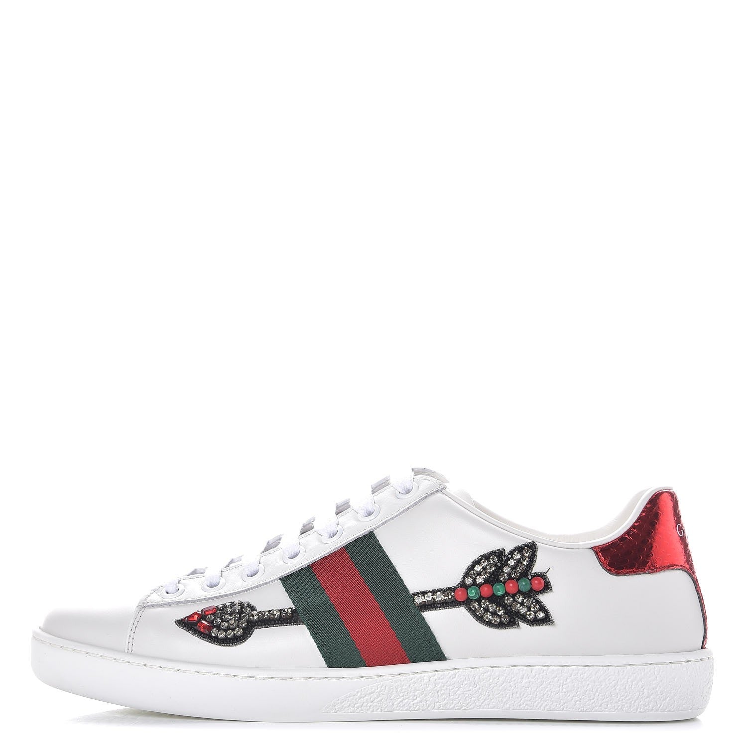 Gucci Calfskin Web Studded Arrow Ace Sneakers 36.5 White 1 of 12