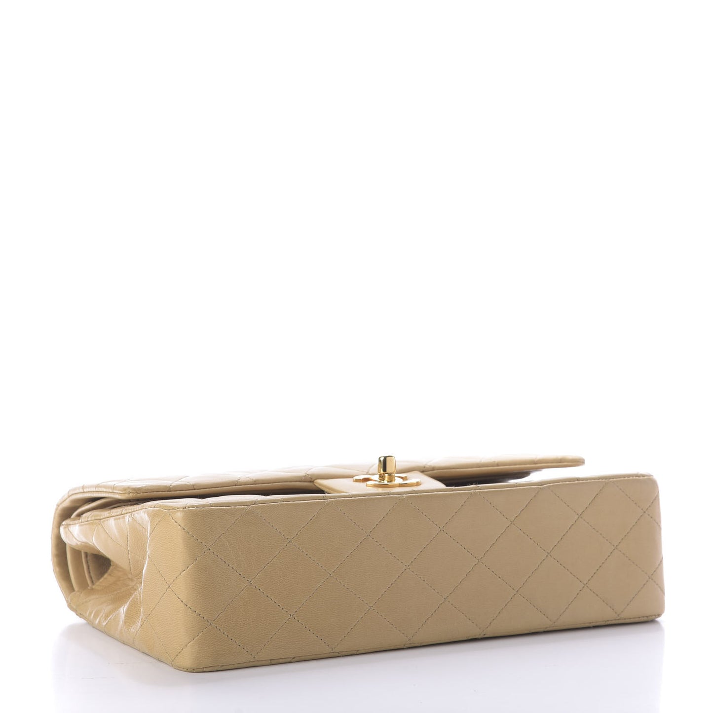 Lambskin Quilted Medium Double Flap Beige