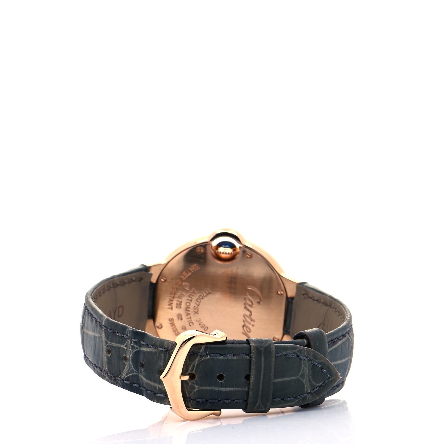 Cartier 18K Pink Gold Alligator 33mm Ballon Bleu De Cartier Automatic Watch Green 3 of 11