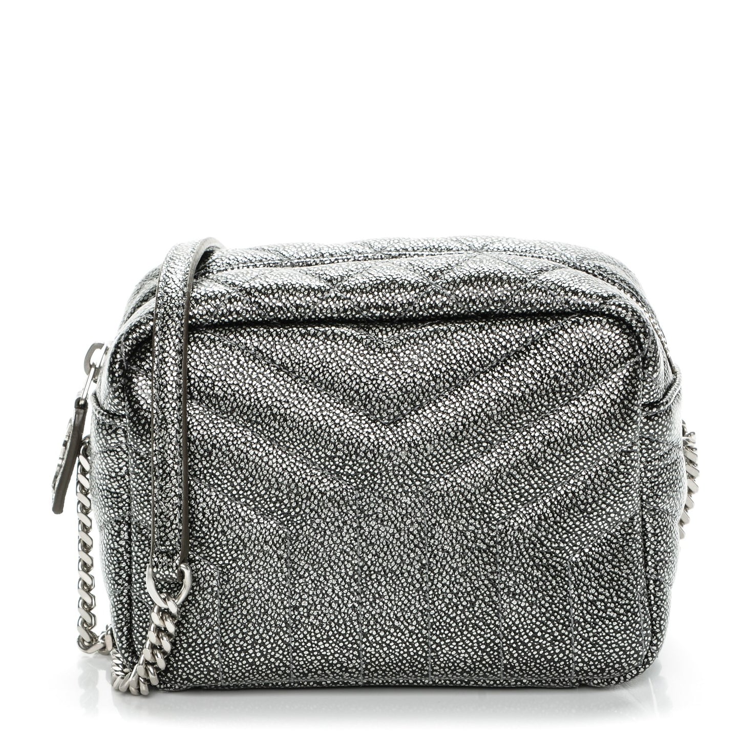 Metallic Grain De Poudre Y Quilted Monogram Mini Loulou Camera Bag Gun Metal
