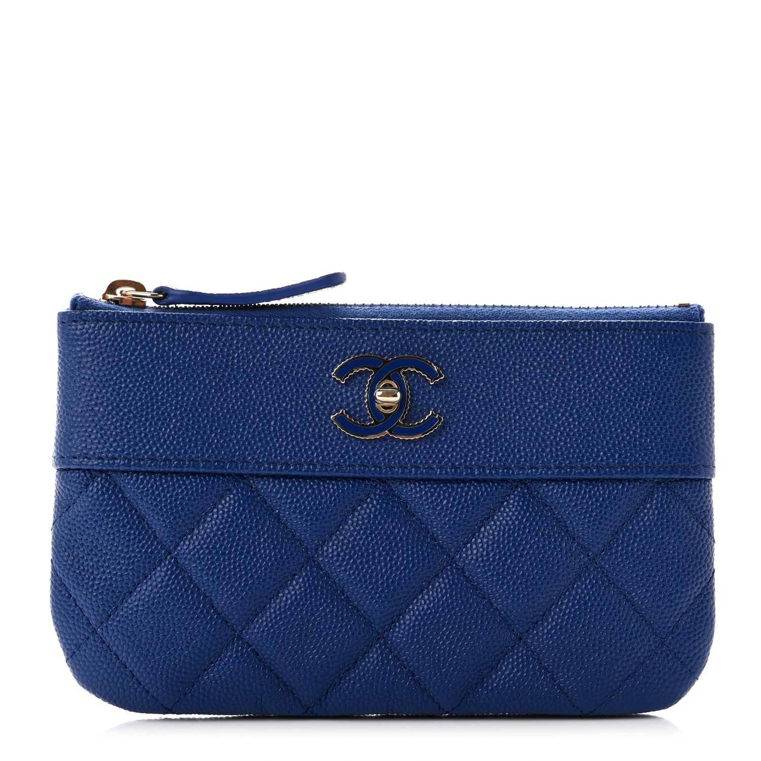 Chanel Metallic Caviar Chevron Quilted Mademoiselle Vintage Zip Pouch Blue 1 of 6