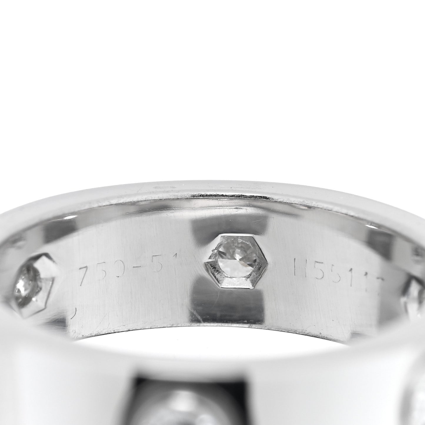 18K White Gold 6 Diamond 5.5mm LOVE Ring 51 5.75