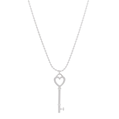 Tiffany Sterling Silver Heart Key Bead Chain Pendant Necklace 1 of 5